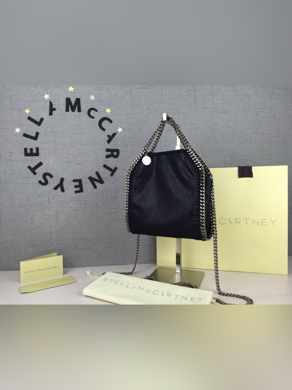❤️Stella McCartney Black Falabella Mini Tote with Chain Trim